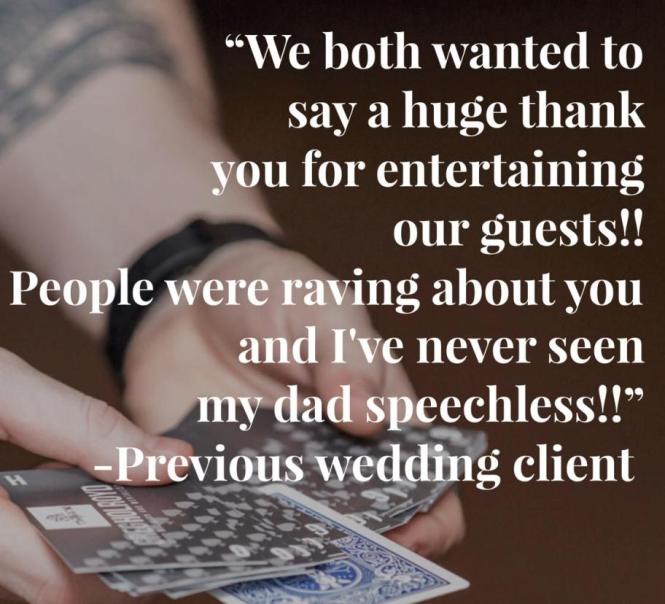 Professional wedding magician Greg Holroyd wedding feedback